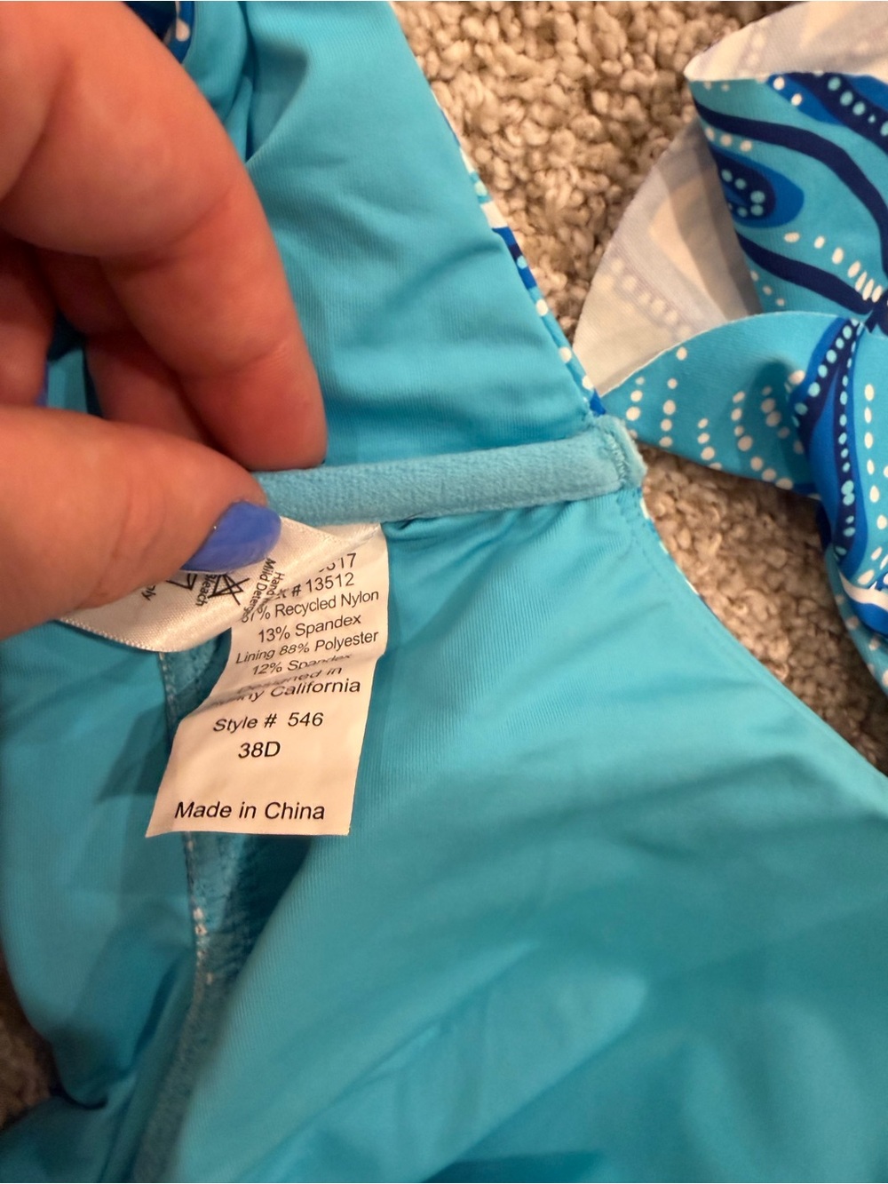 Blue Patterned Ruffle-Trim Bikini Top - Picture 4 of 4